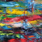 Peinture à huile sur toile  montées sur châssis en bois -  
 Format : 46cm x 38cm. 
